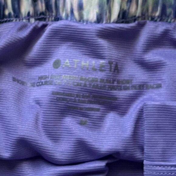 Athleta High Rise Mesh Racer Run 3" Shorts Purple/White Women’s Size Medium - Picture 7 of 11